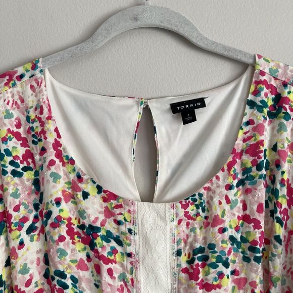 Torrid Womens Plus Mini Dot Dress Colorful Print Size 1X Flutter Sleeve Keyhole - Picture 2 of 12